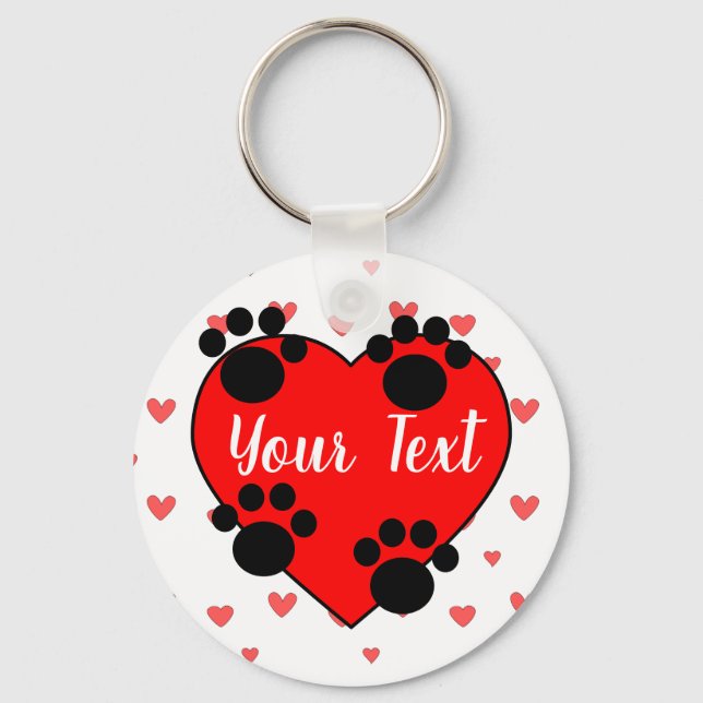 Cute Hund och rött hjärta med Anpassningsbar text Nyckelring (Framsida)