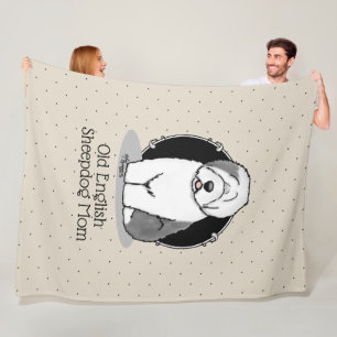 Cute Hund OES Mamma Old English Sheepdog Mamma (Gr Fleecefilt