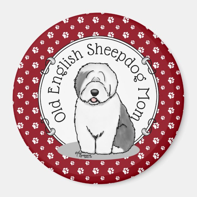 Cute Hund OES Mamma Old English Sheepdog Mamma (Gr Magnet (Framsidan)