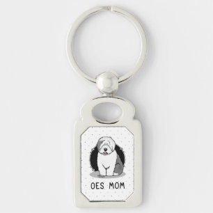 Cute Hund OES Mamma Old English Sheepdog Mamma (Gr Rektangulärt Silverfärgad Nyckelring