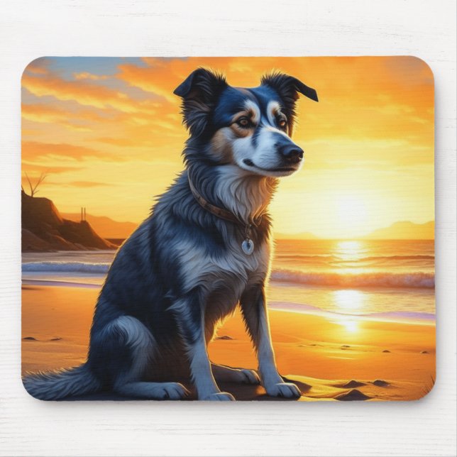 Cute Hund on Beach at Sunset Musmatta (Framsidan)