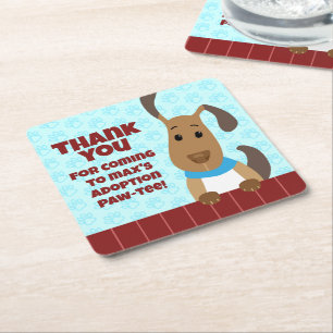 Cute Hund on Fence Pet Adoption Tassavtryck Tack Underlägg Papper Kvadrat