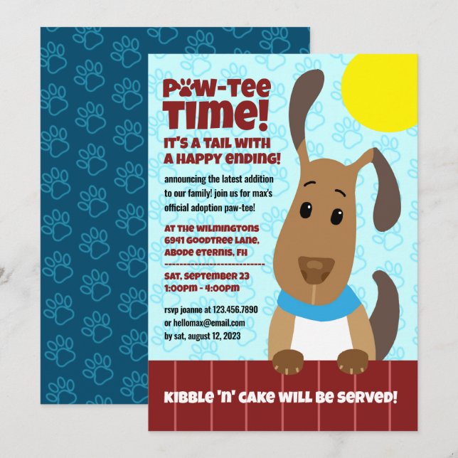 Cute Hund on Fence Pet Adoption Tassavtryck Tass-t Inbjudningar (Fram/baksida)