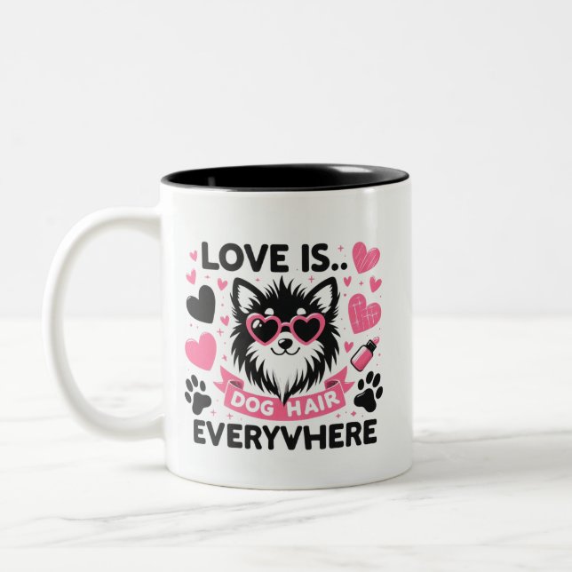 Cute Hund överallt kärlek hjärtglas Två-Tonad Mugg (Vänster)