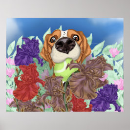 Cute hund på en blomma fält. poster