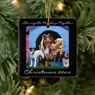 Cute Hund Pack Family Pet Personlig Ornaments Julgransprydnad Keramik