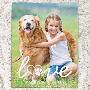 Cute Hund Paw Skriv ut Anpassningsbar Pet Photo Hu Fleecefilt