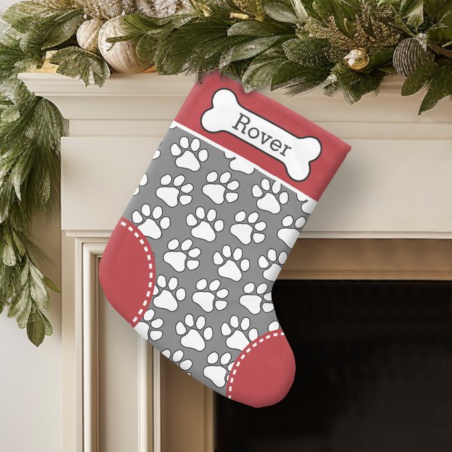 Cute Hund Paw Skriv ut Mönster Anpassningsbar Pet  Liten Julstrumpa (Personalized Christmas Stocking)