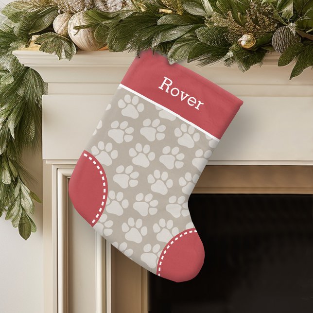 Cute Hund Paw Skriv ut Mönster Anpassningsbar Pet  Liten Julstrumpa (Personalized Christmas Stocking)