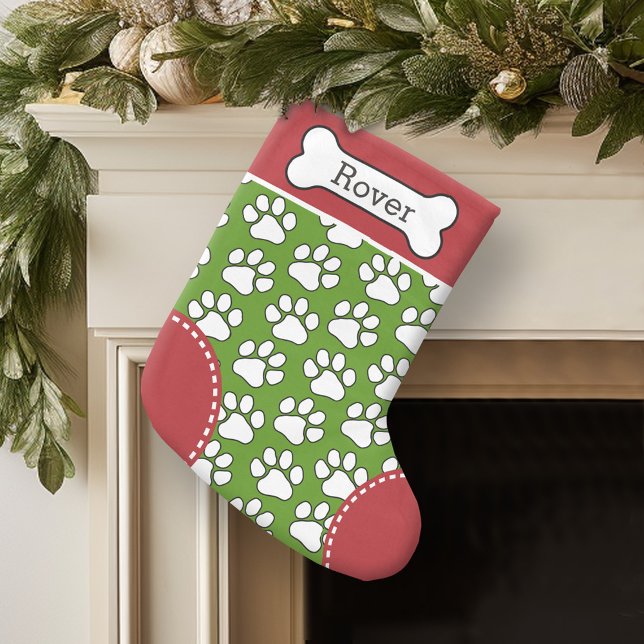 Cute Hund Paw Skriv ut Mönster Anpassningsbar Pet  Liten Julstrumpa (Personalized Christmas Stocking)