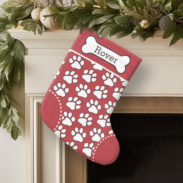 Cute Hund Paw Skriv ut Mönster Anpassningsbar Pet  Liten Julstrumpa (Personalized Christmas Stocking)