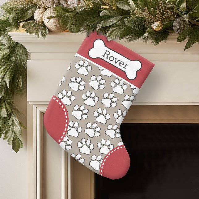 Cute Hund Paw Skriv ut Mönster Anpassningsbar Pet  Liten Julstrumpa (Personalized Christmas Stocking)
