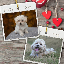 Cute Hund Pet 2 Foton jul Julgransprydnad Keramik