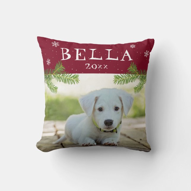 Cute Hund Pet Bild Red jul Photo Keepsak Kudde (Framsida)