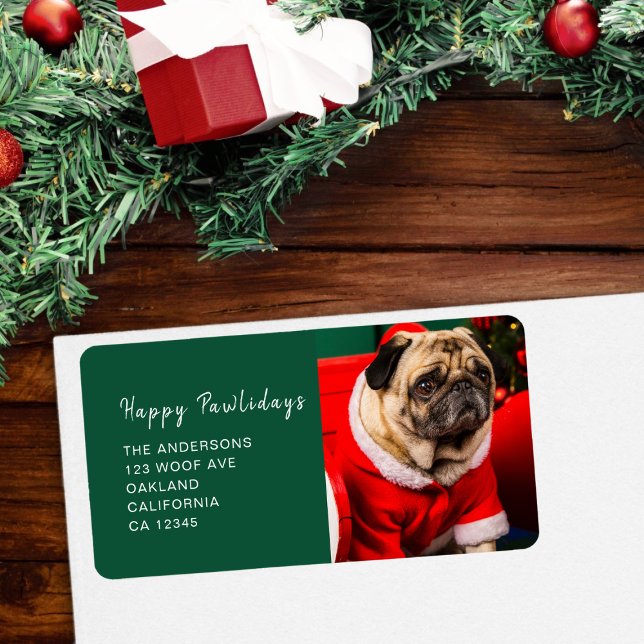Cute Hund Pet Photo Grönt Lycklig Pawlidays Adress Adressetikett (Skapare uppladdad)