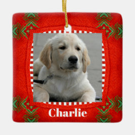 Cute Hund Pet Photo Red Grönt jul Julgransprydnad Keramik