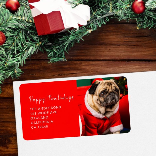 Cute Hund Pet Photo Red jul Pawlidays Adress Adressetikett (Skapare uppladdad)