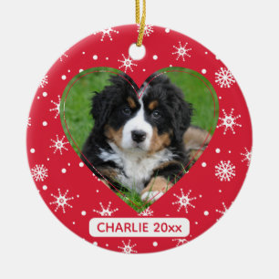 Cute Hund Pet Photo Snowflake Red Jul Julgransprydnad Keramik
