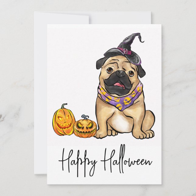 Cute Hund Pet Pug Puppy Ghost Happy halloween Julkort (Framsida)