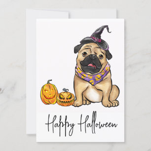 Cute Hund Pet Pug Puppy Ghost Happy halloween Julkort