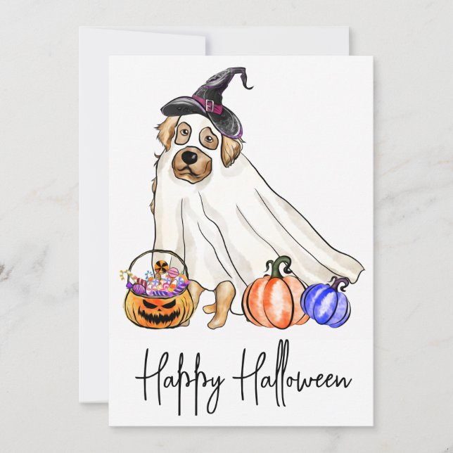 Cute Hund Pet Puppy Ghost Happy halloween Julkort (Framsida)