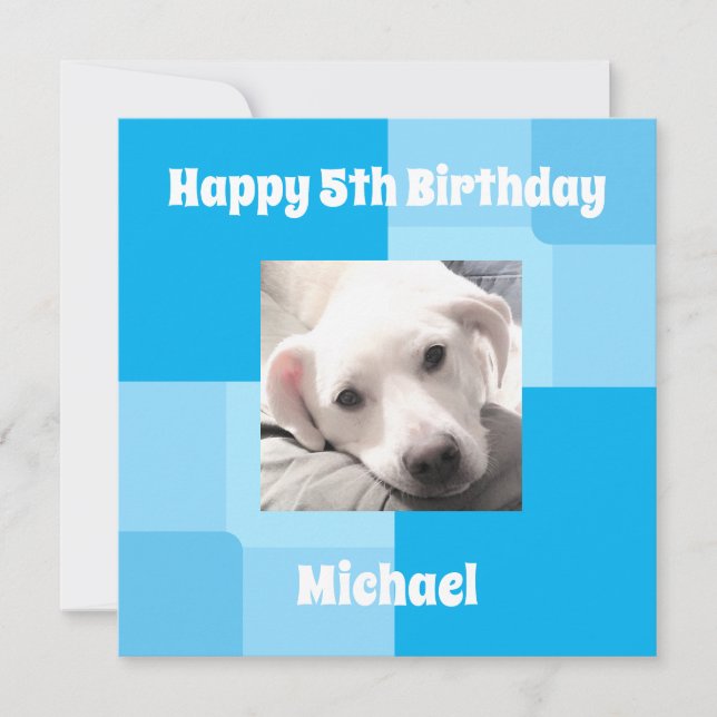 Cute Hund Photo 5th Birday Blue Card (Framsida)