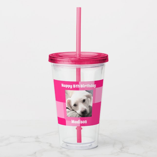 Cute Hund Photo 5th Birday Rosa Take Away Mugg (Framsida)