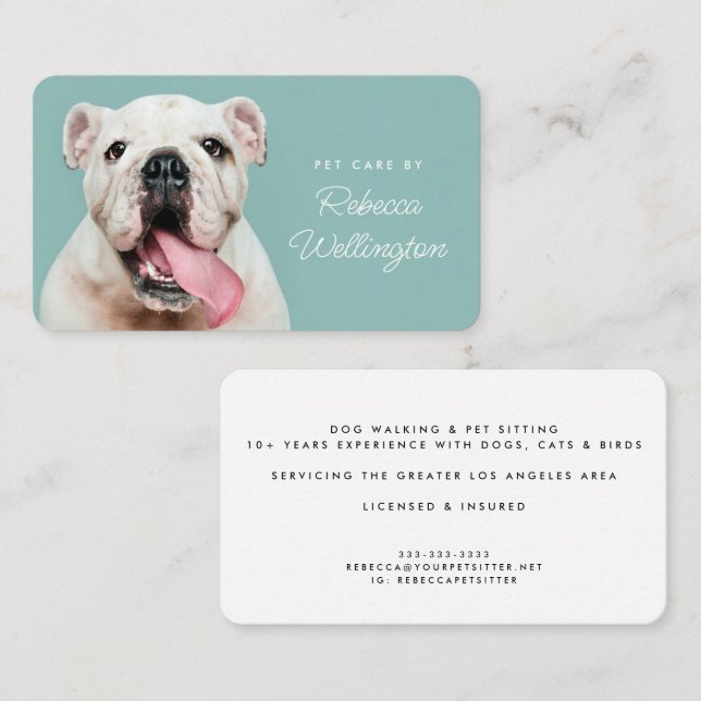Cute Hund Photo Bulldog Pet Sitter Dog Walker Visitkort (Fram/baksida)