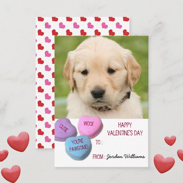 Cute Hund Photo Classroom Valentine Candy Hearts Anteckningskort (Skapare uppladdad)