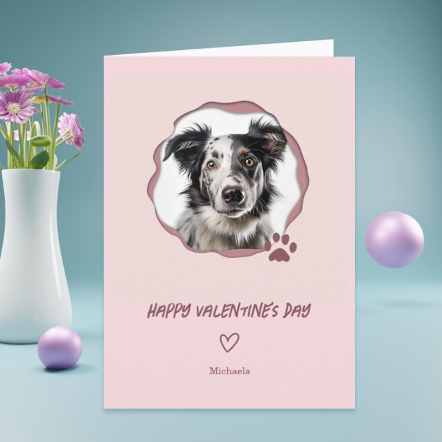 Cute Hund Photo Heart Valentine Day Helgkort (Cute pink valentine's day card with dog photo)