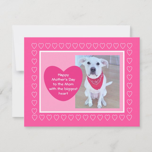 Cute Hund Photo lycklig med Hearts Rosa Julkort (Framsida)