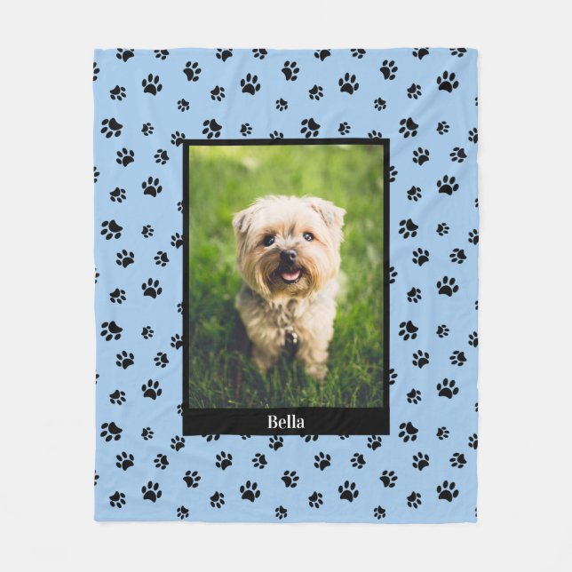 Cute Hund Photo Namn Black Tass avtryck Mönster Bl Fleecefilt (Framsidan)
