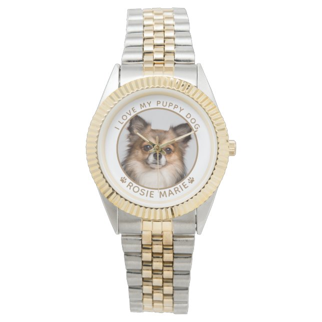 Cute Hund Photo Namn Guld Tass avtryck Personlig Armbandsur (Framsida)