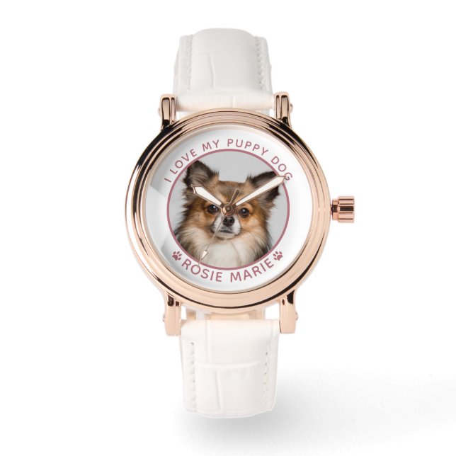 Cute Hund Photo Namn Rosa Tass avtryck Personlig Armbandsur (Framsida)