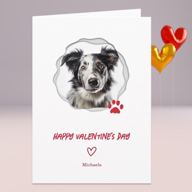 Cute Hund Photo Red Heart Valentine Day Helgkort (Cute Pet Dog Personalized Happy Valentine's Day Card)