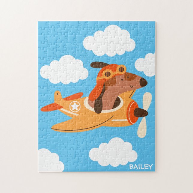 Cute Hund Pilot Flygplan, Personlig Pussel (Vertikal)
