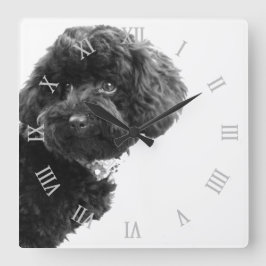 © Cute Hund Puppy Black and White/Photographic Fyrkantig Klocka