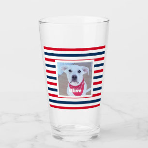 Cute Hund Rött vitt blått Rand Patriotic Photo Glaskopp