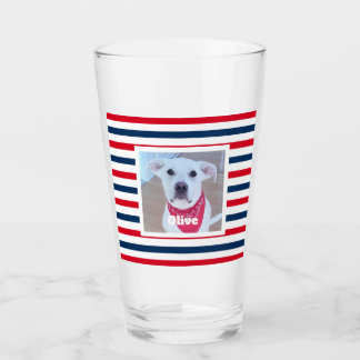 Cute Hund Rött vitt blått Rand Patriotic Photo Glaskopp