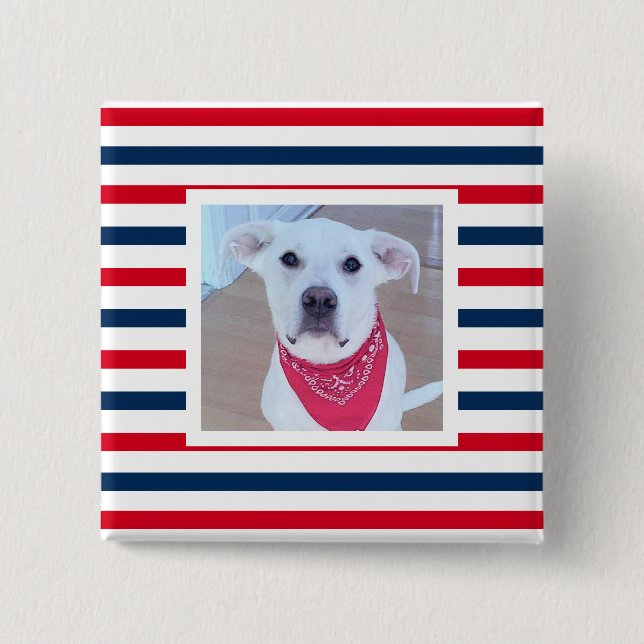 Cute Hund Rött vitt blått Rand Patriotic Photo Knapp (Framsida)
