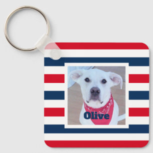 Cute Hund Rött vitt blått Rand Patriotic Photo Nyckelring