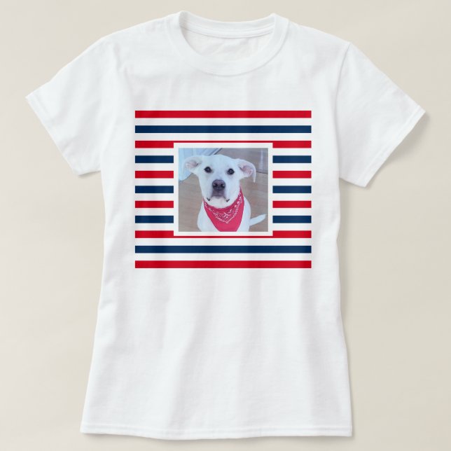 Cute Hund Rött vitt blått Rand Patriotic Photo T Shirt (Design framsida)