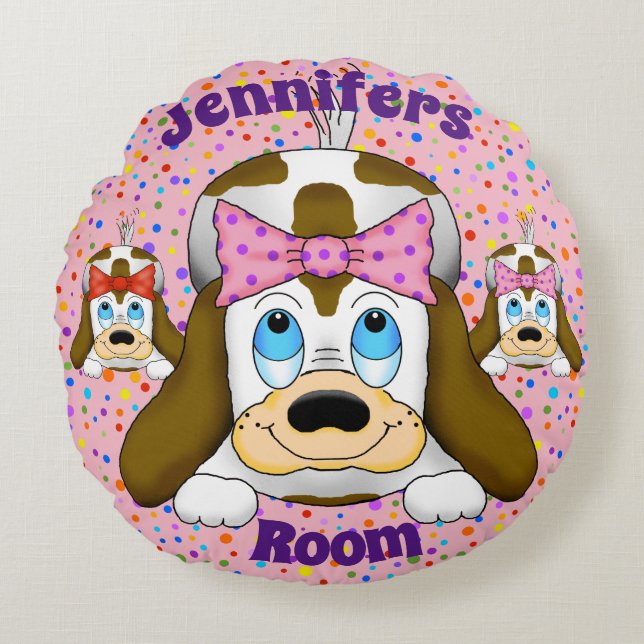 Cute Hund Round Pillow Rund Kudde (Framsidan)