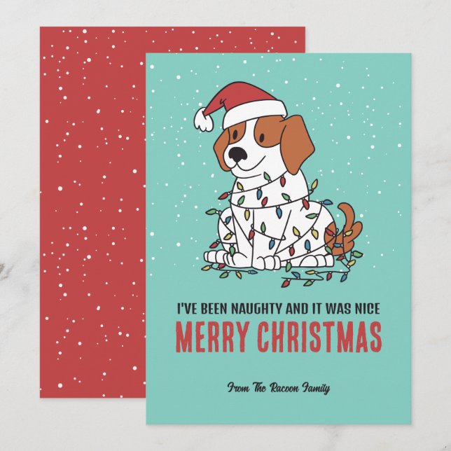 Cute Hund Santa Naughty och Nice God jul Julkort (Fram/baksida)