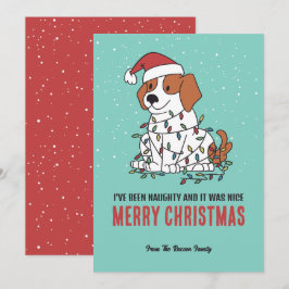 Cute Hund Santa Naughty och Nice God jul Julkort