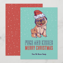 Cute Hund Santa Pugs och Kisses God jul Julkort