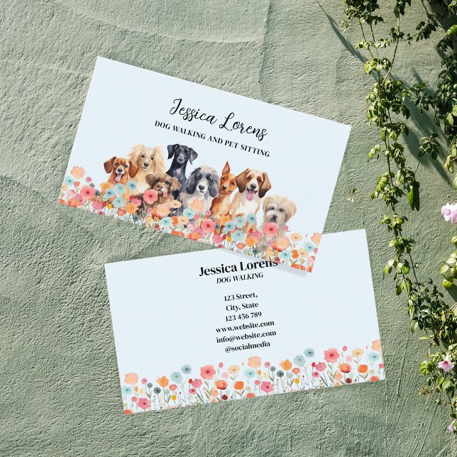 Cute Hund Sitter, Pet Groomer, Veterinär, Blommigt Visitkort (Skapare uppladdad)