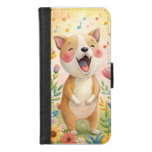 Cute hund sjunger med blommor Wallet Case