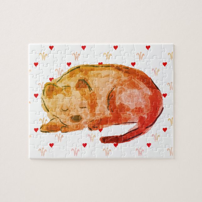 Cute Hund Sleeping Hearearts Watercolor Pussel (Horisontell)