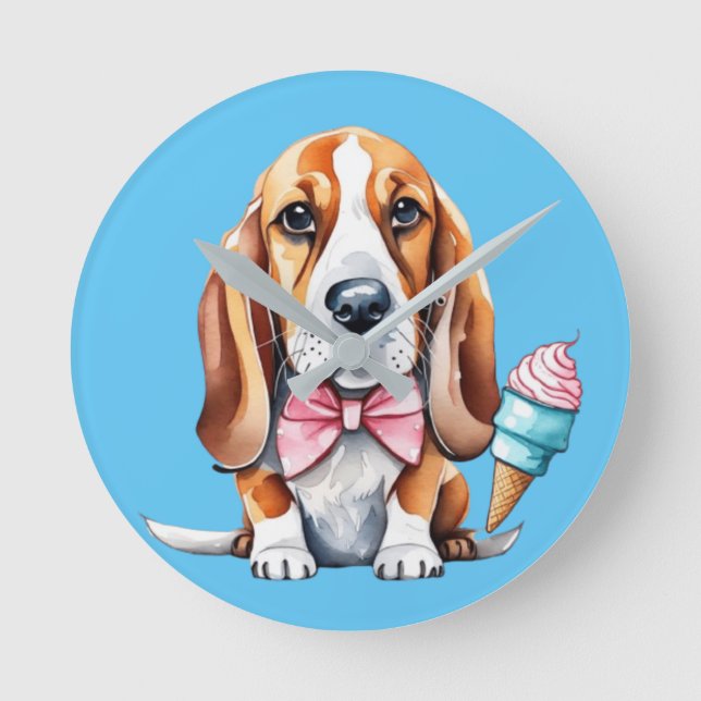Cute hund som äter glass rund klocka (Framsida)